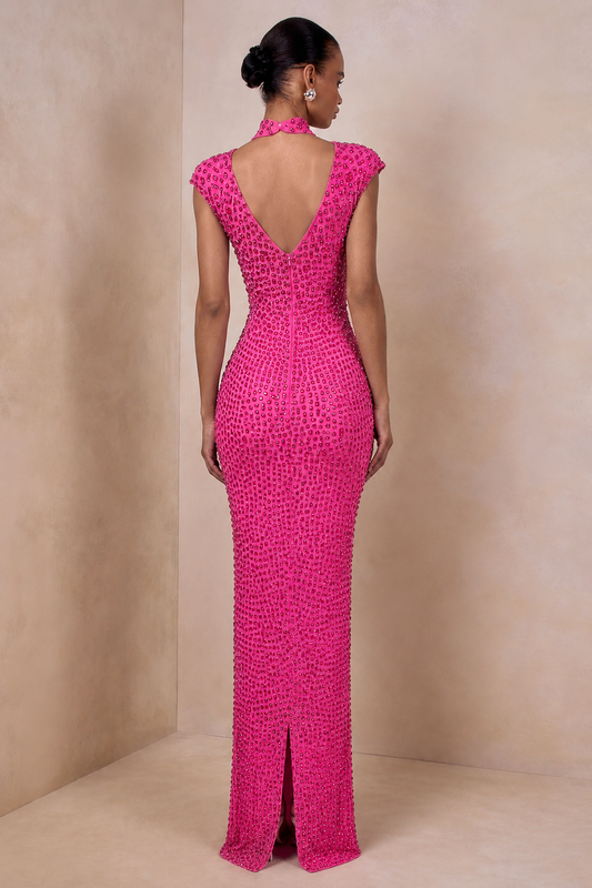 AMIRA Pink Embellished Maxi Dress