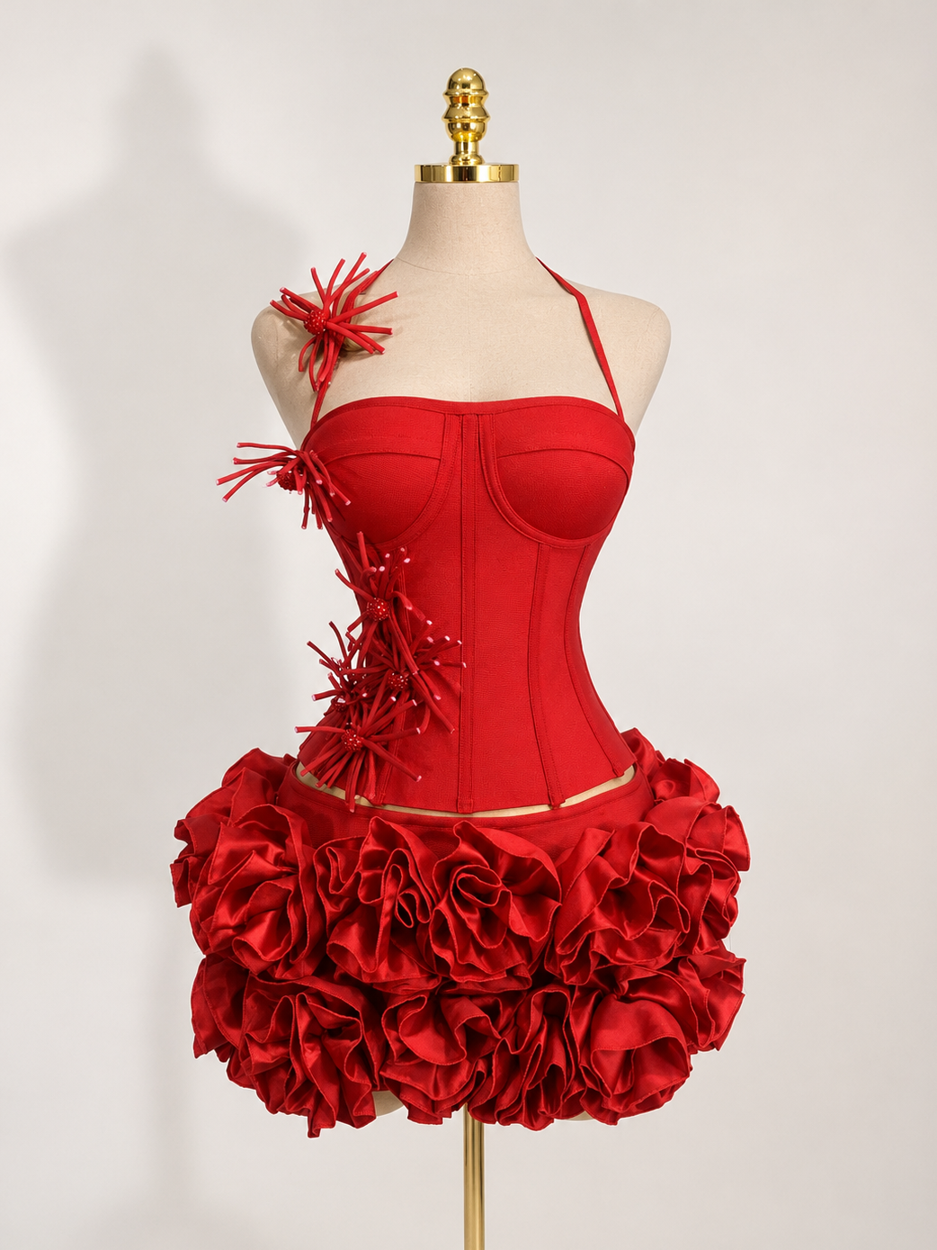 PIXIE Halter Bodycon Co-ord Set Red