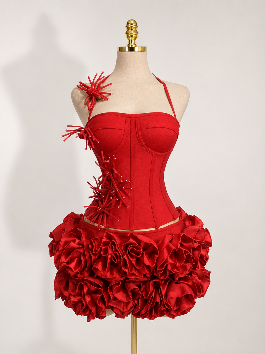 PIXIE Halter Bodycon Co-ord Set Red