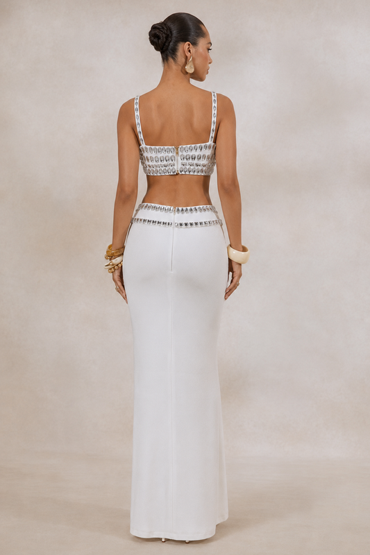 NELIA White Crystal Embellished Two Piece Co-ord Set