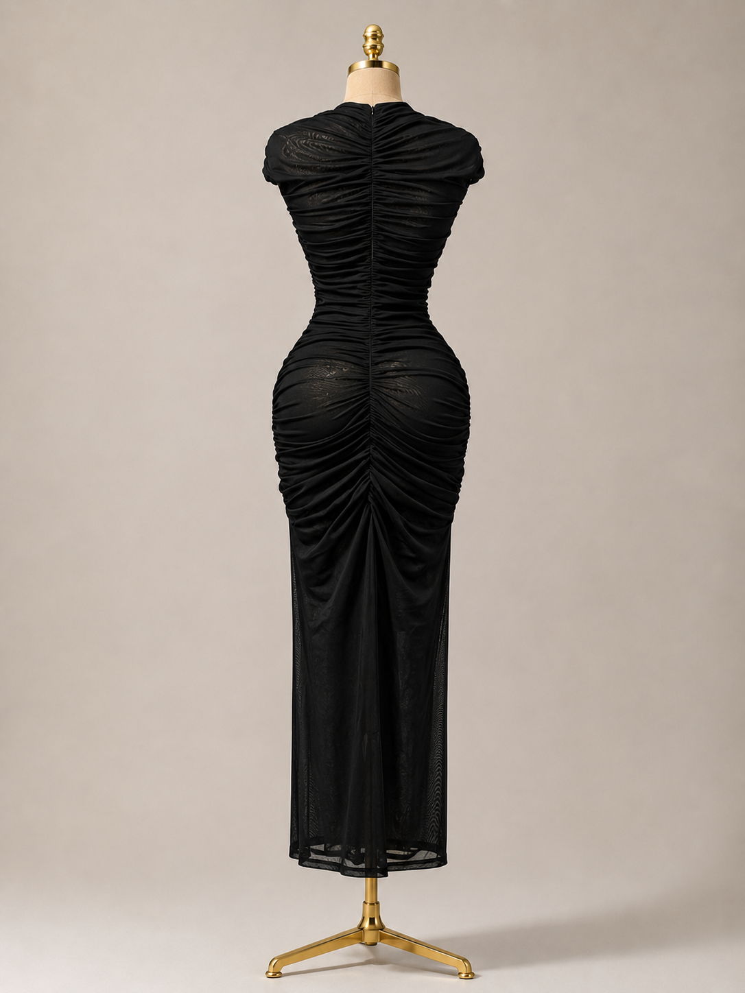 ALYSSIA Black Mesh Key Hole Cut Out Maxi dress
