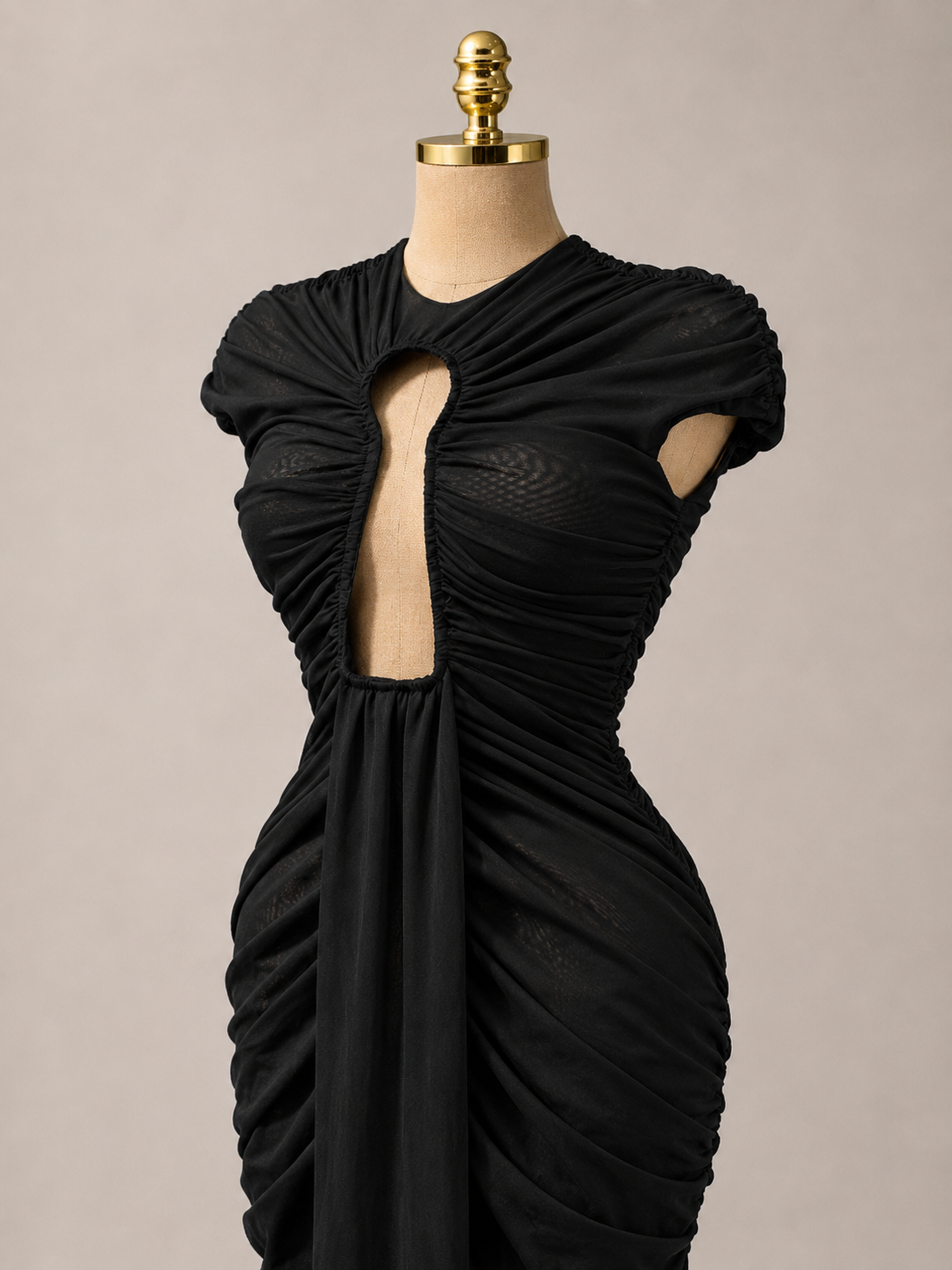 ALYSSIA Black Mesh Key Hole Cut Out Maxi dress