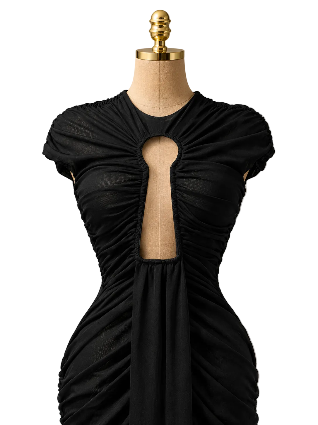 ALYSSIA Black Mesh Key Hole Cut Out Maxi dress