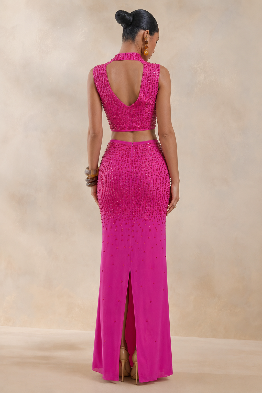 AMAYA Pink Embellished Maxi Skirt Set