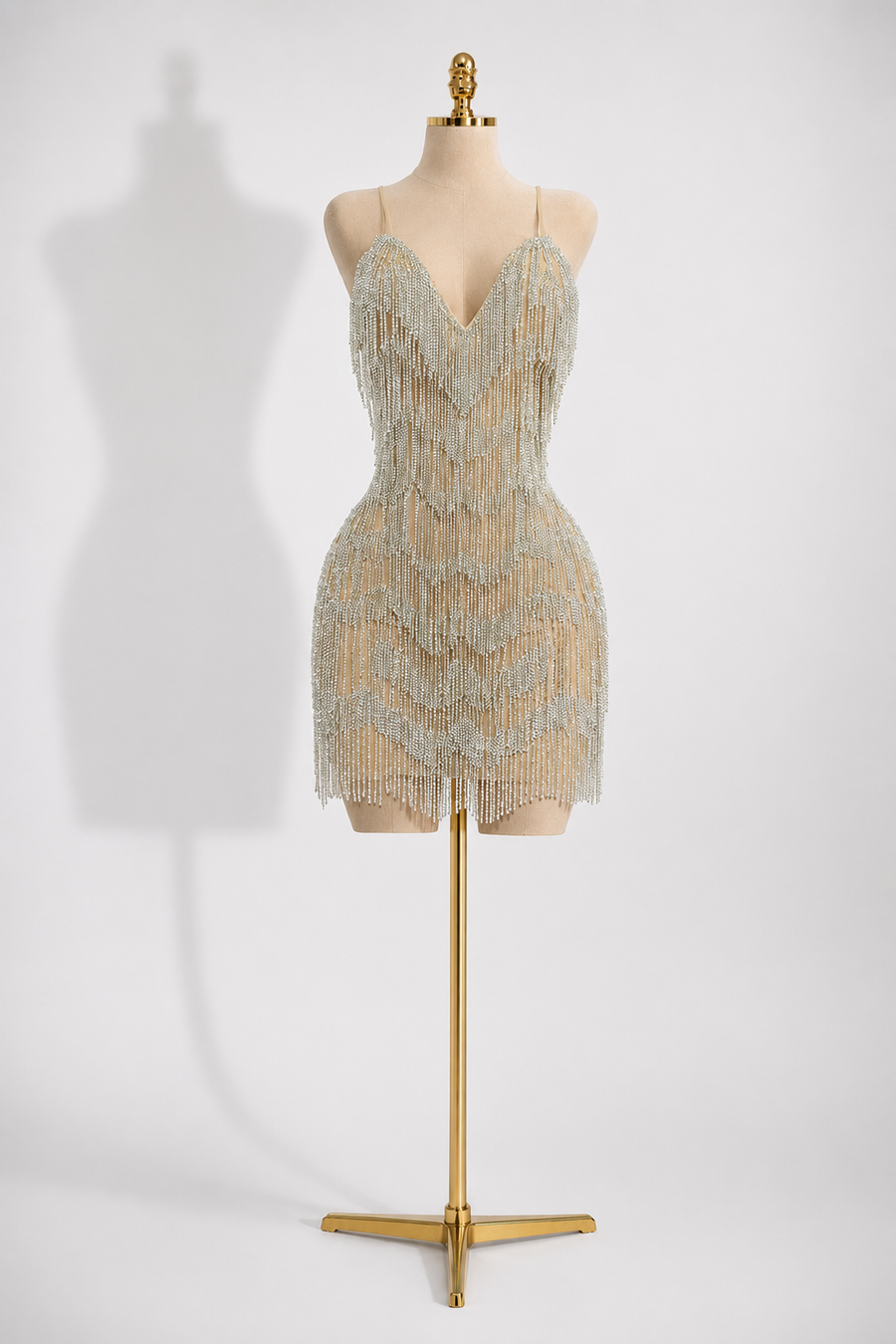 Silver Embellished Tassel Mini Dress - CRYSTAL