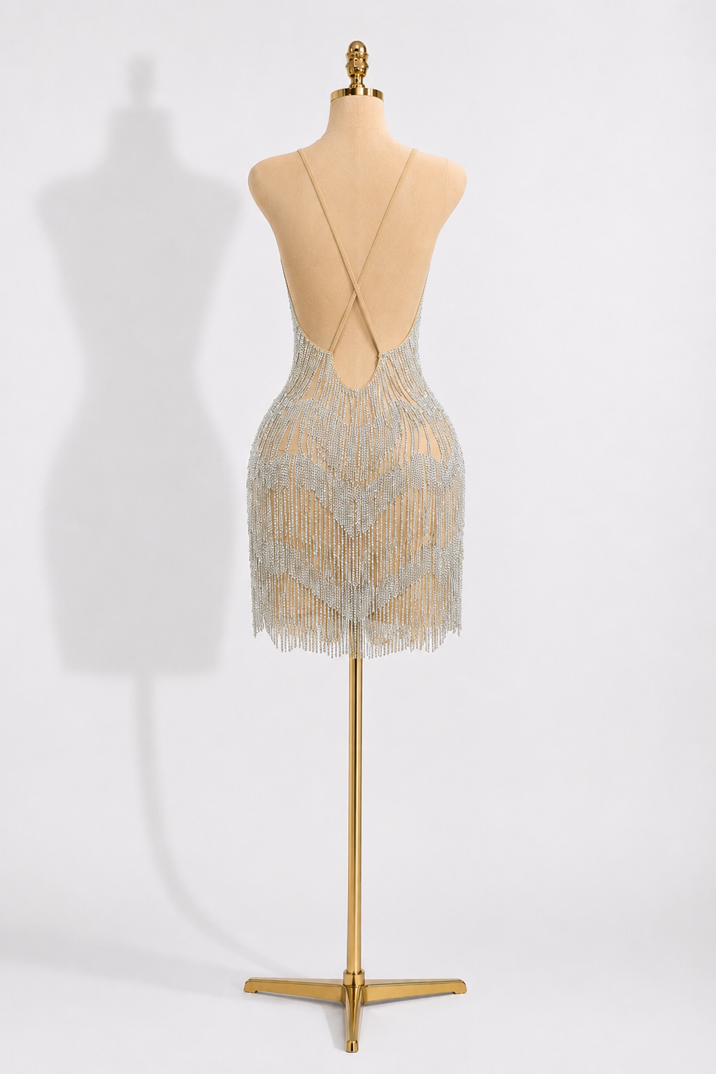 Silver Embellished Tassel Mini Dress - CRYSTAL