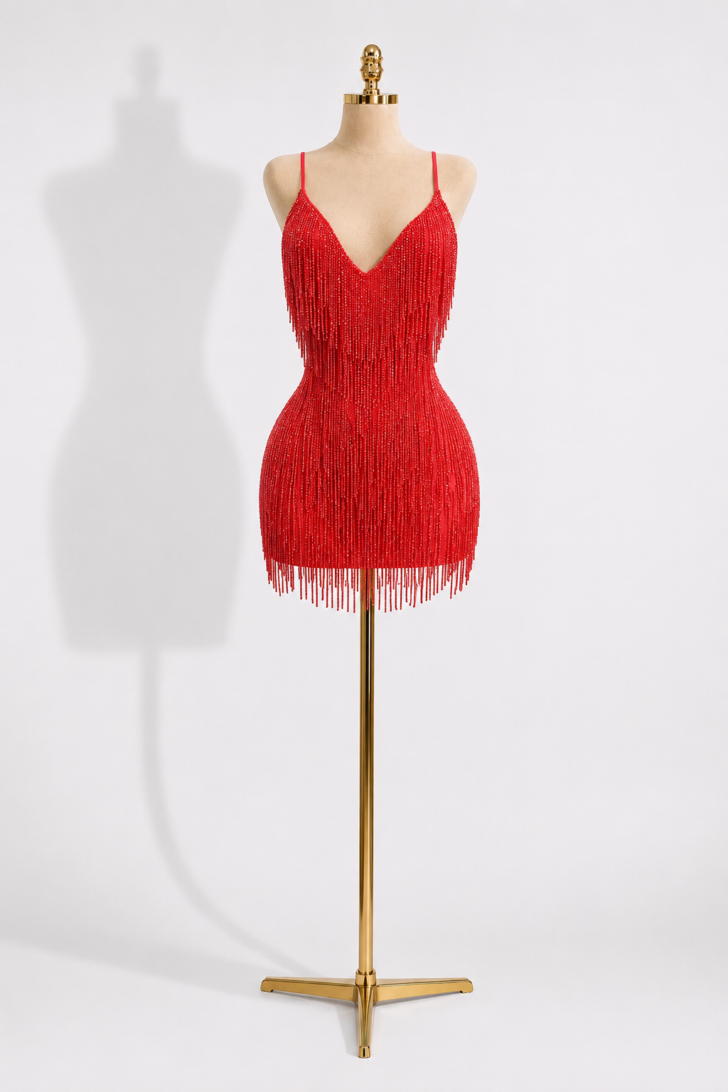 Red Embellished Tassel Mini Dress - CRYSTAL