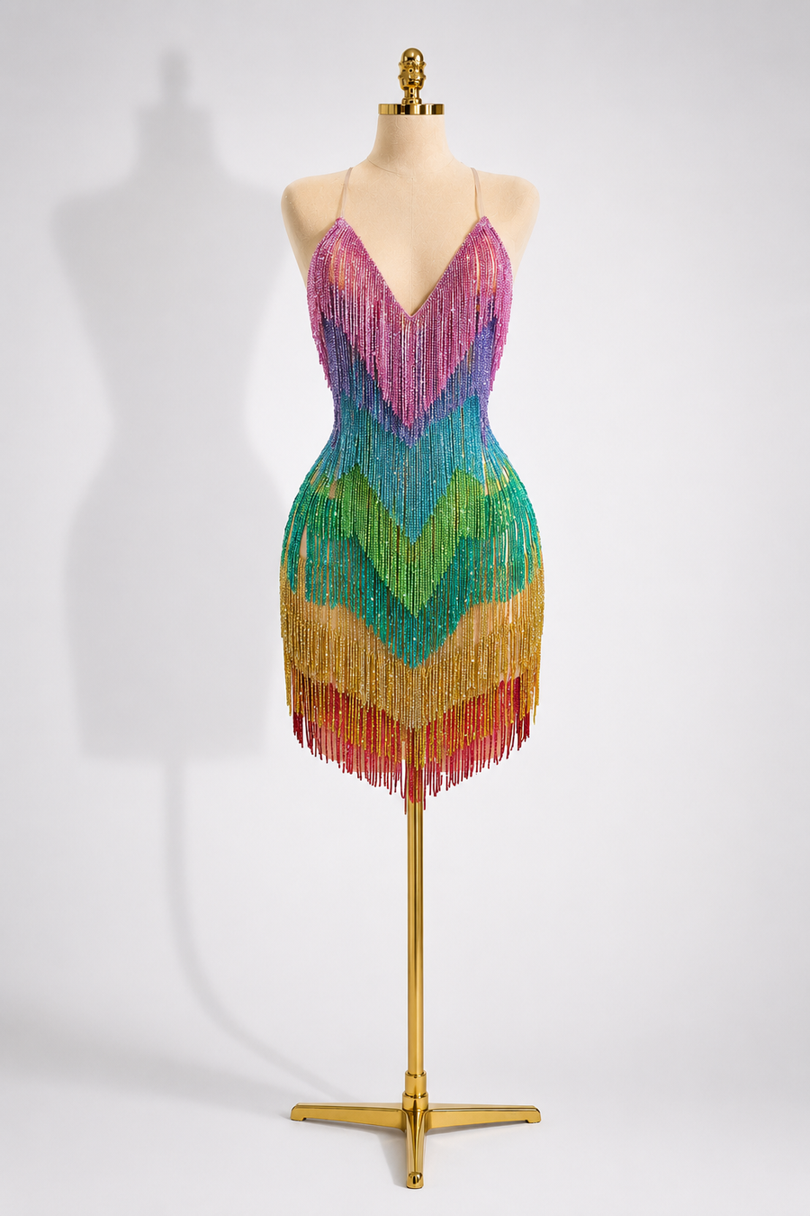 Multi colourful Embellished Tassel Mini Dress - CRYSTAL