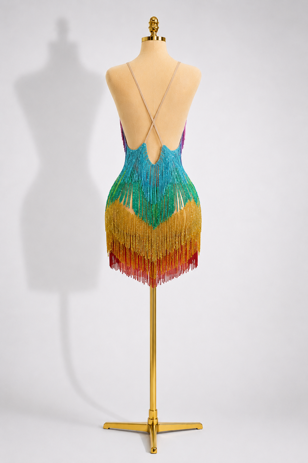 Multi colourful Embellished Tassel Mini Dress - CRYSTAL