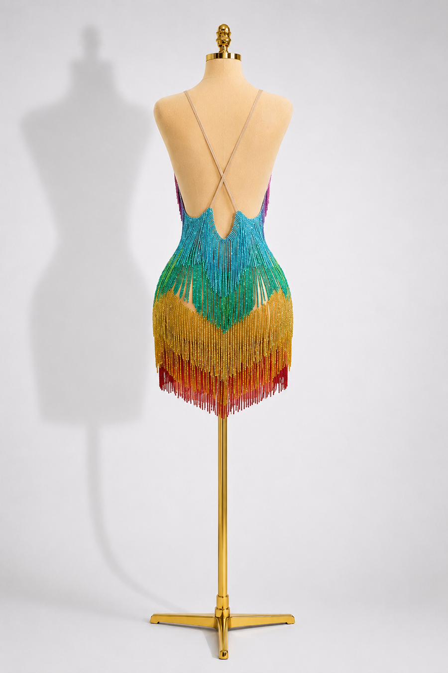 Multi colourful Embellished Tassel Mini Dress - CRYSTAL