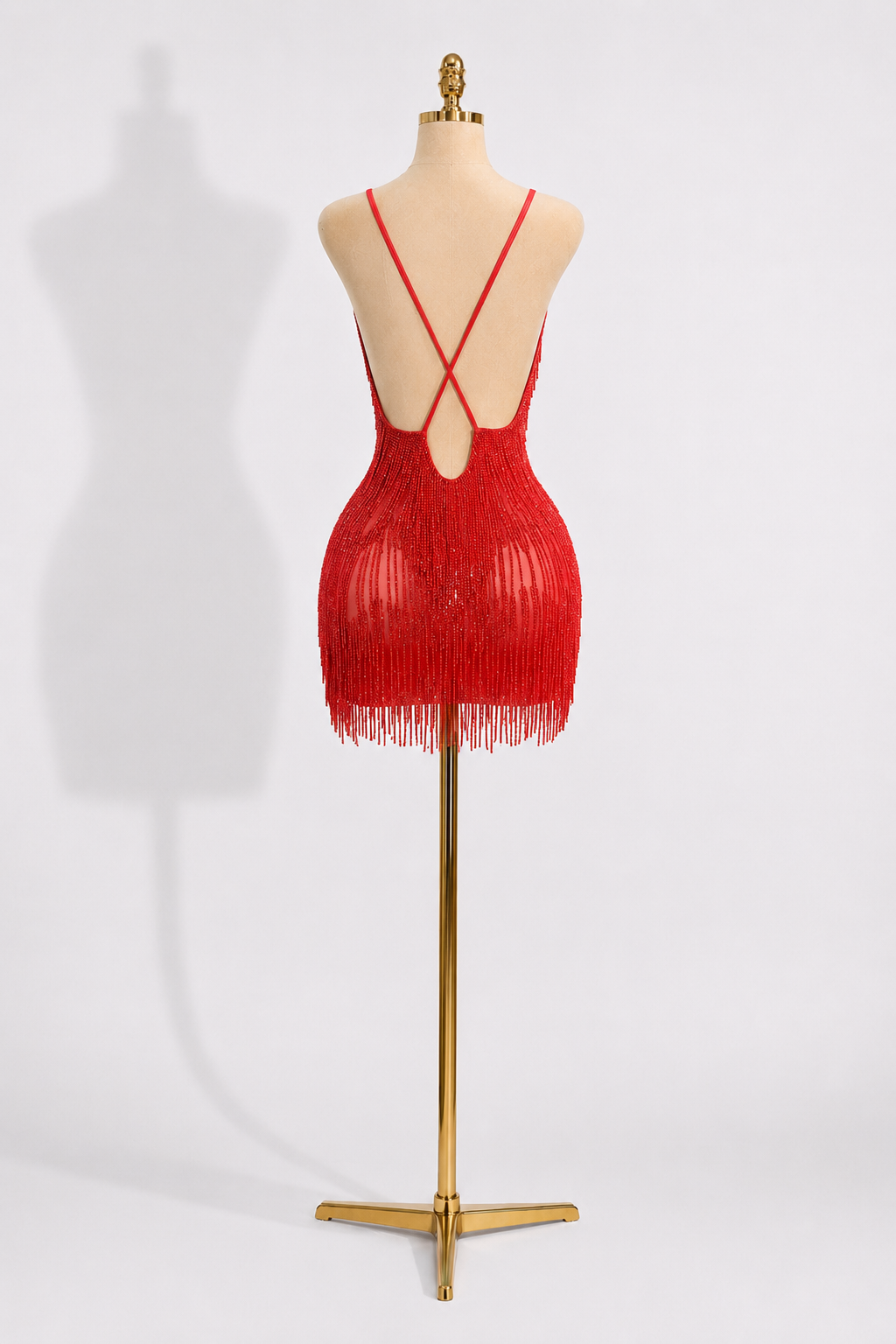 Red Embellished Tassel Mini Dress - CRYSTAL
