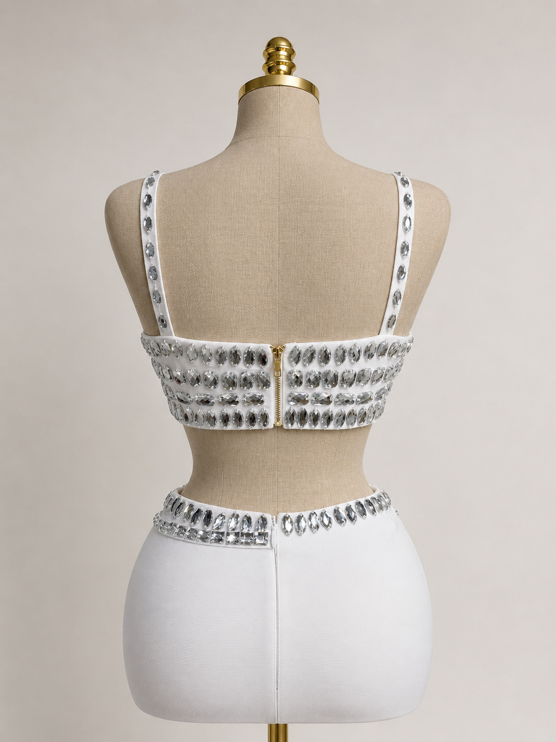 NELIA White Crystal Embellished Two Piece Co-ord Set