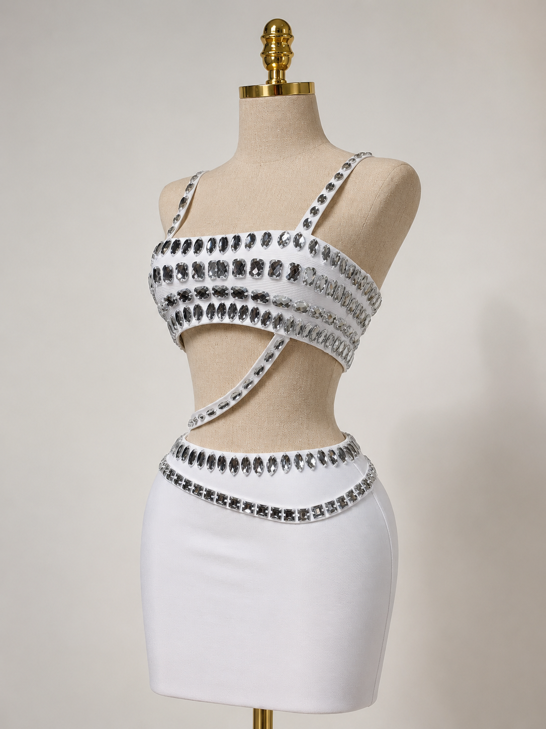 NELIA White Crystal Embellished Two Piece Co-ord Set
