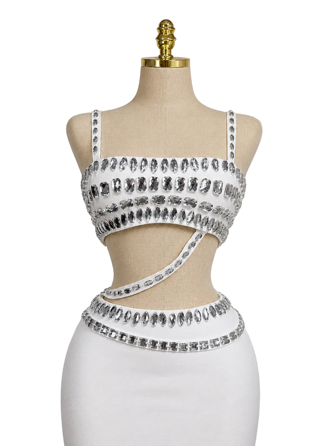 NELIA White Crystal Embellished Two Piece Co-ord Set