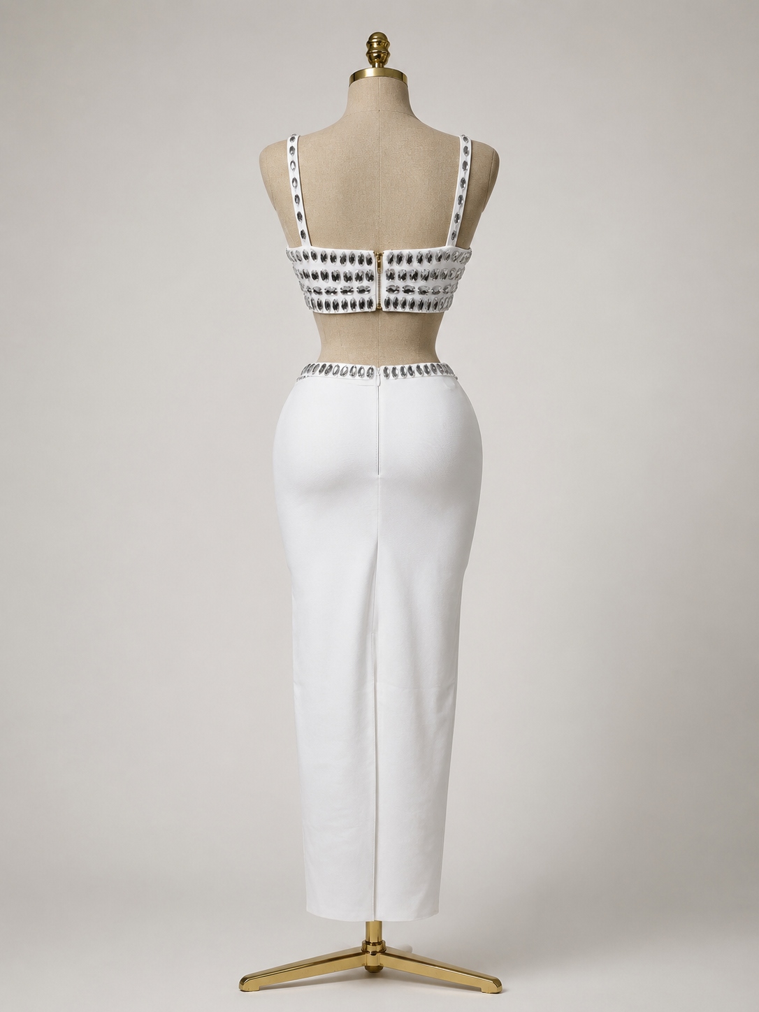 NELIA White Crystal Embellished Two Piece Co-ord Set