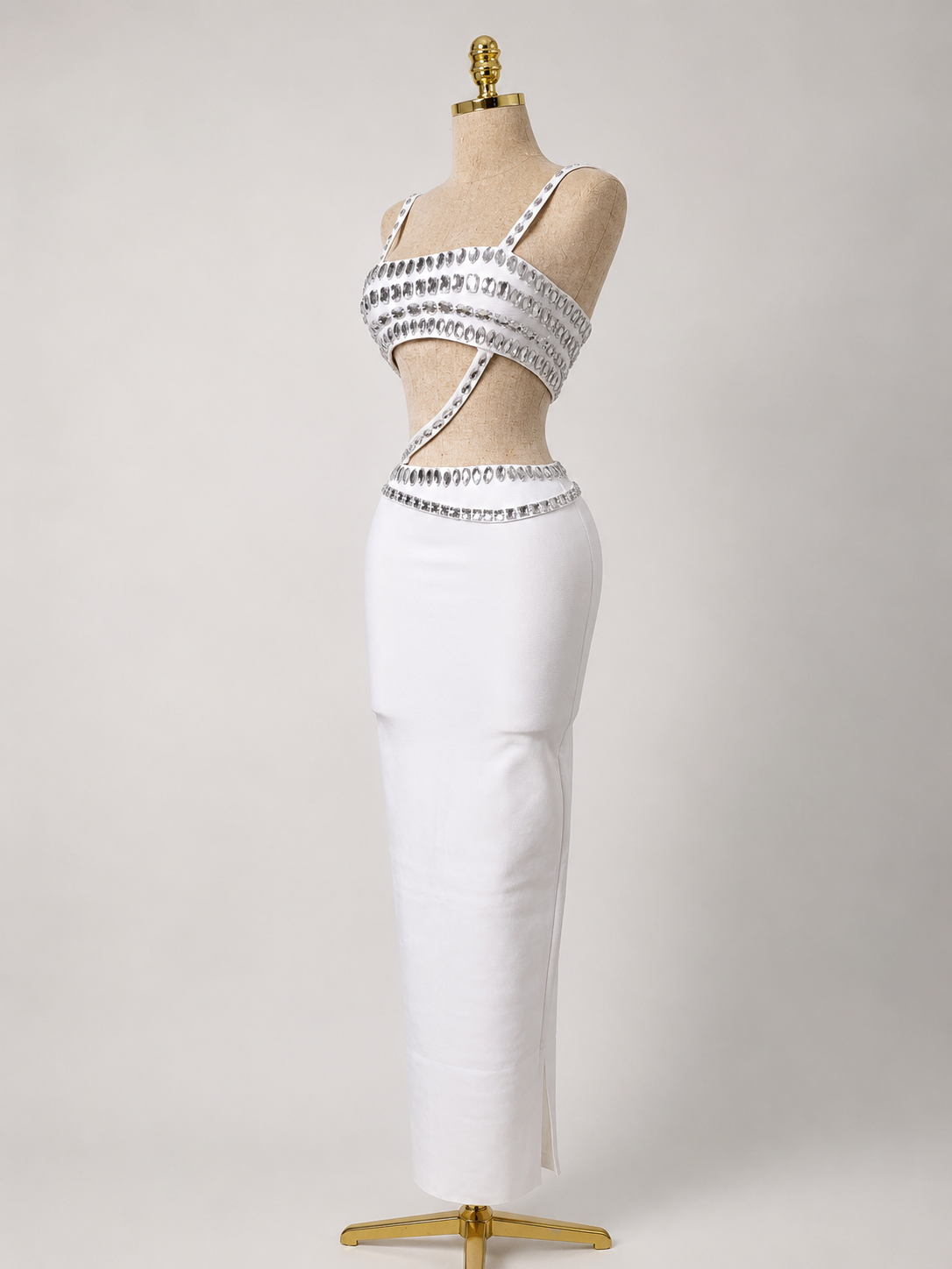 NELIA White Crystal Embellished Two Piece Co-ord Set