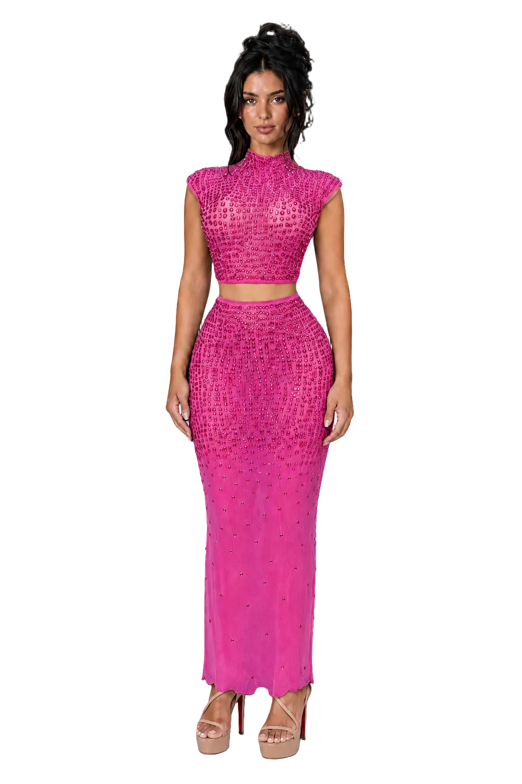 AMAYA Pink Embellished Maxi Skirt Set
