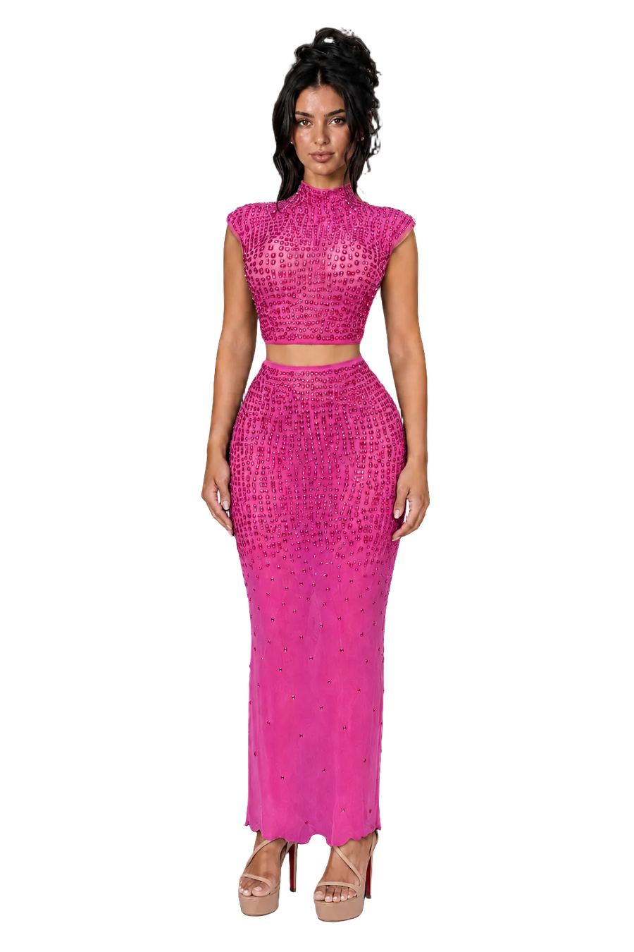 AMAYA Pink Embellished Maxi Skirt Set