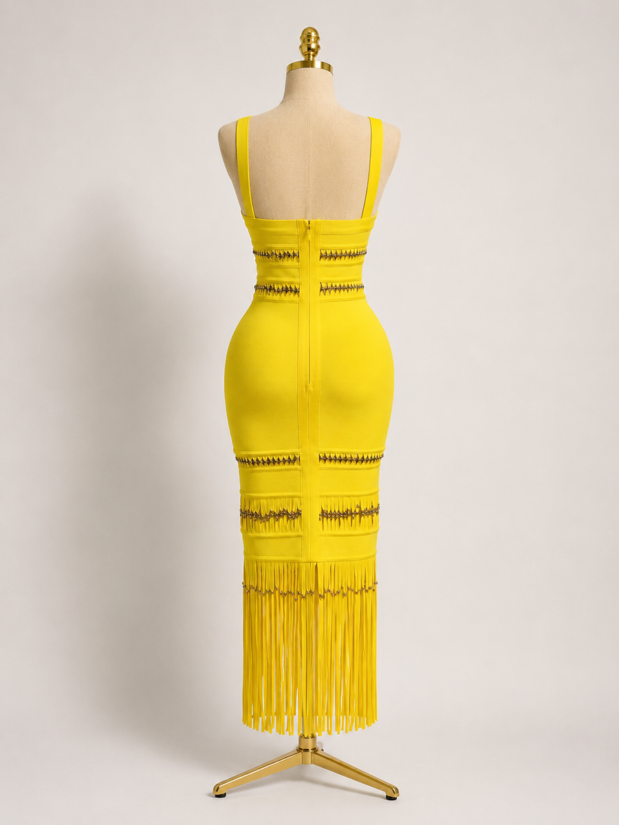 ALIÄ Yellow Maxi Tassel Bandage