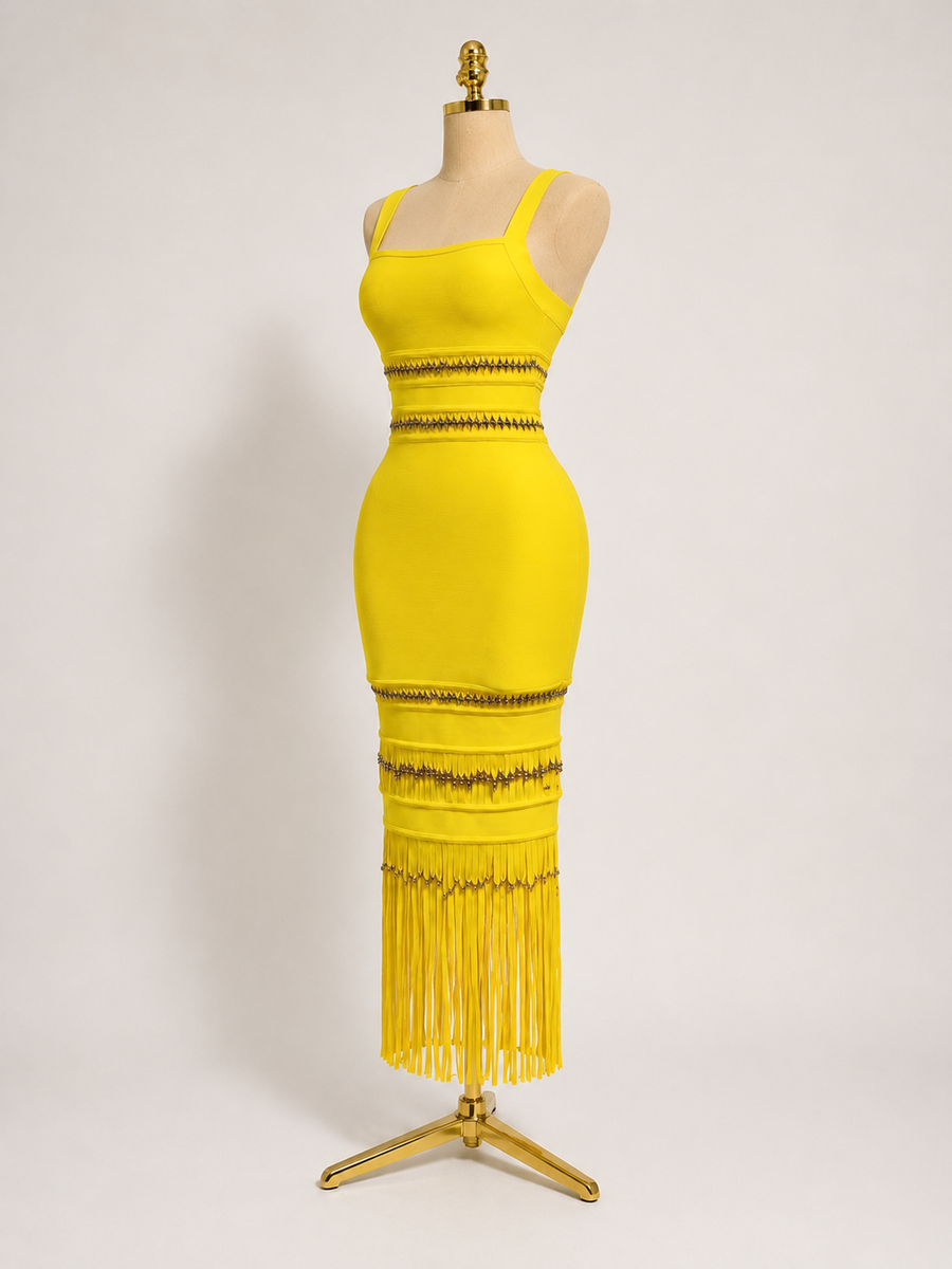 ALIÄ Yellow Maxi Tassel Bandage