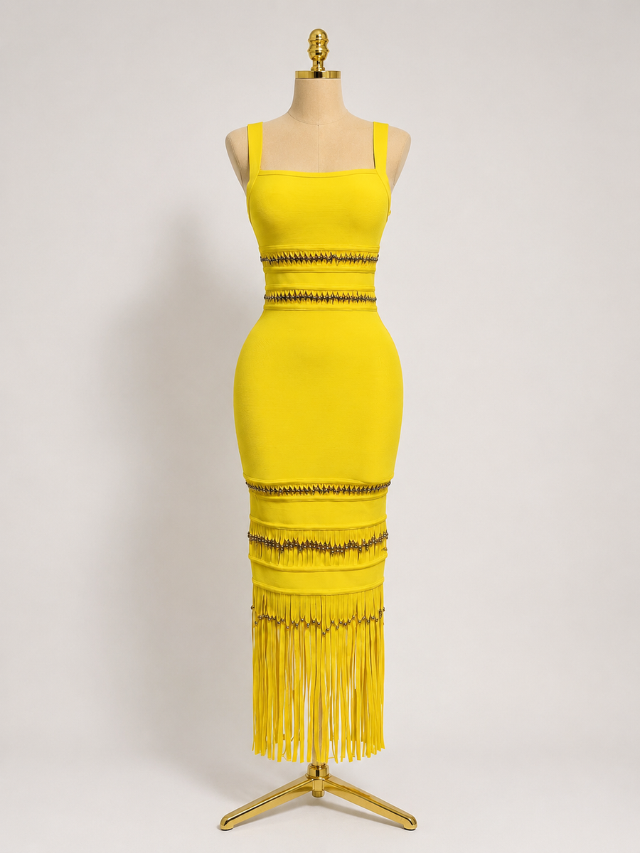 ALIÄ Yellow Maxi Tassel Bandage