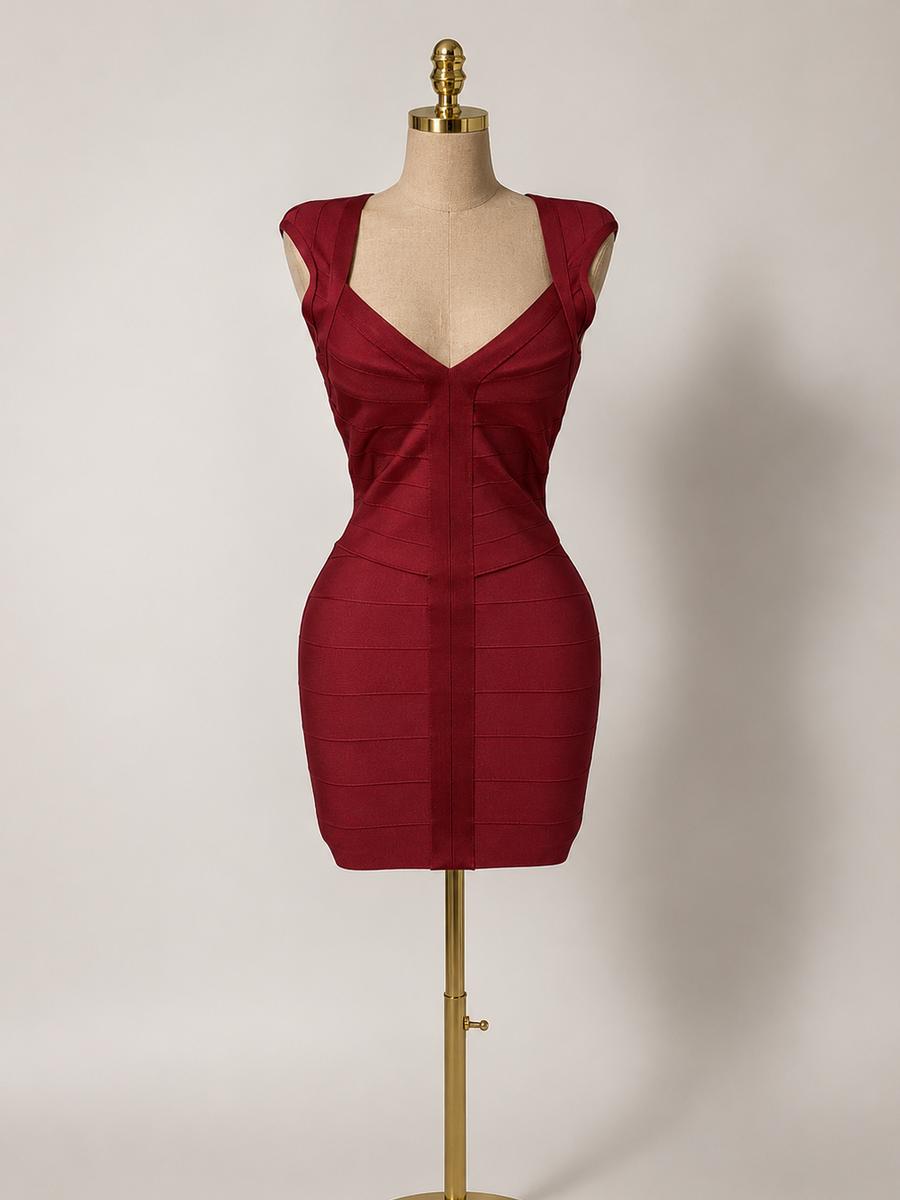 JAYLA Mini Bandage V Neck Dress Berry Red