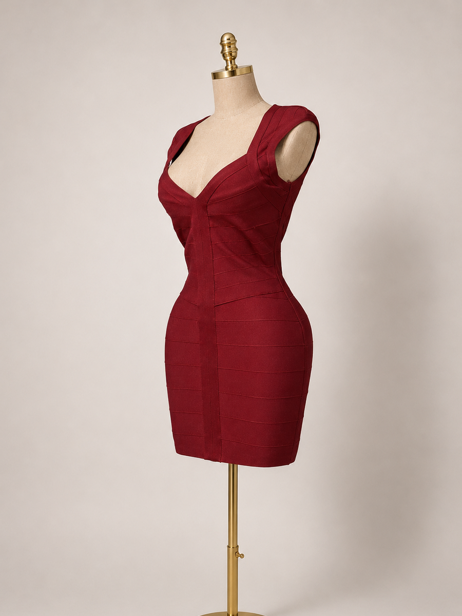JAYLA Mini Bandage V Neck Dress Berry Red