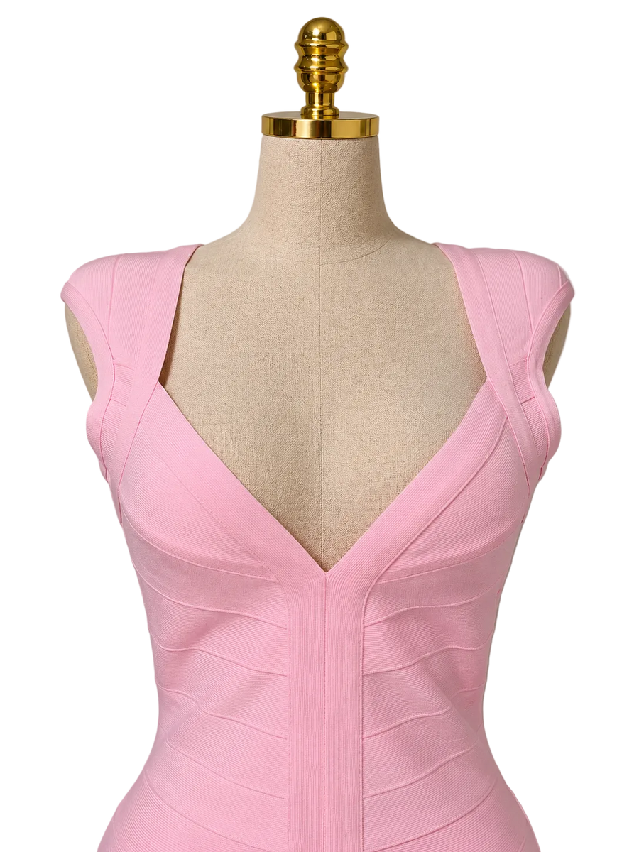 JAYLA Mini Bandage V Neck Dress pink