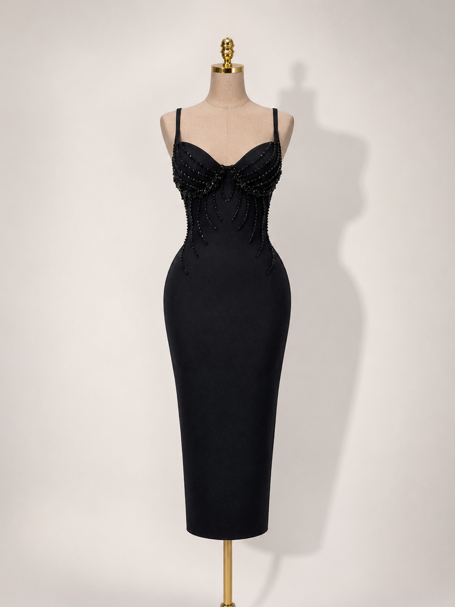 DARLING Sweetheart neckline with embellished detailing Black Maxi Dress