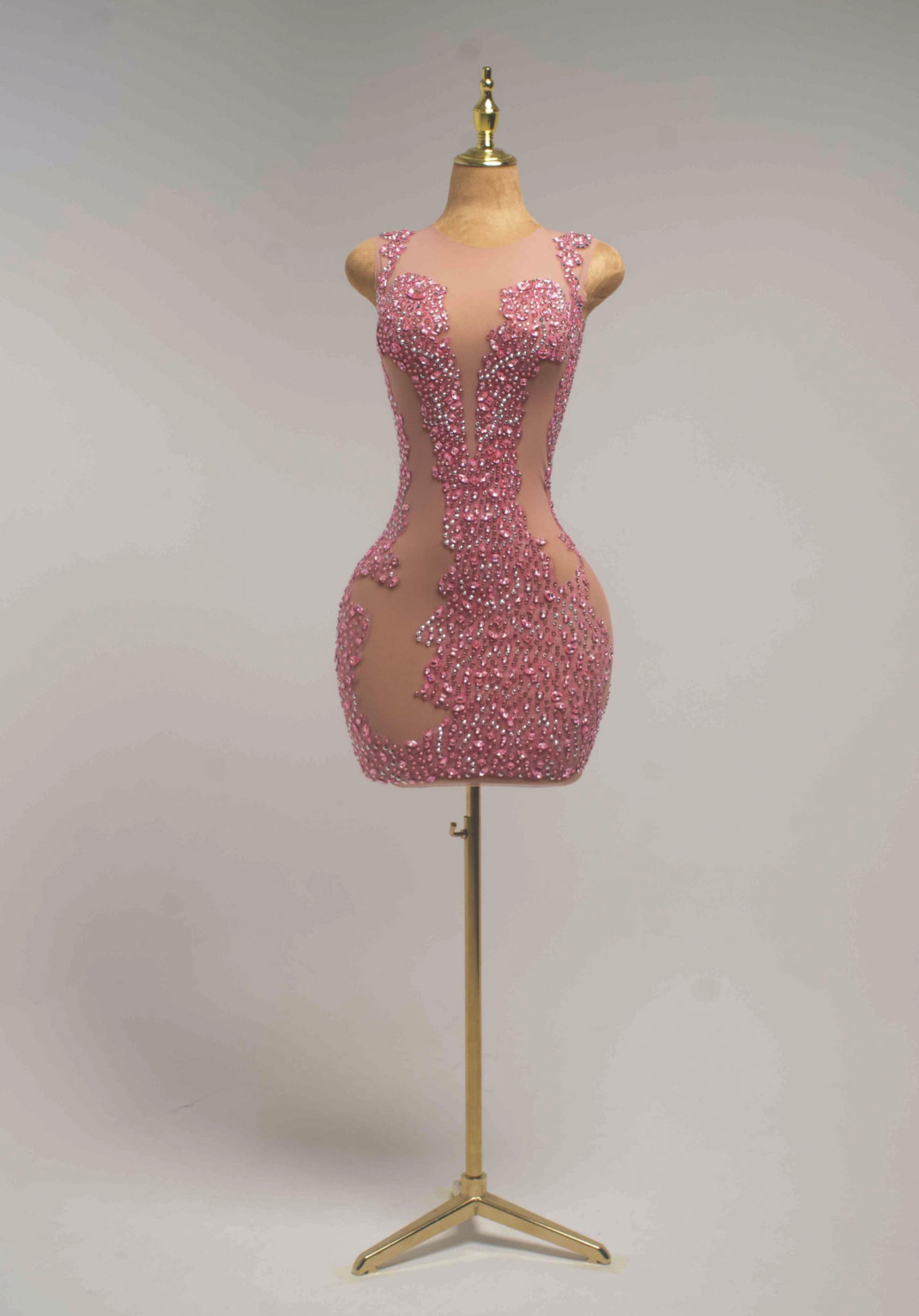 ZARIA Rhinestone Illusion Mesh Mini Dress Crystal Embellished Bodycon Party Dress