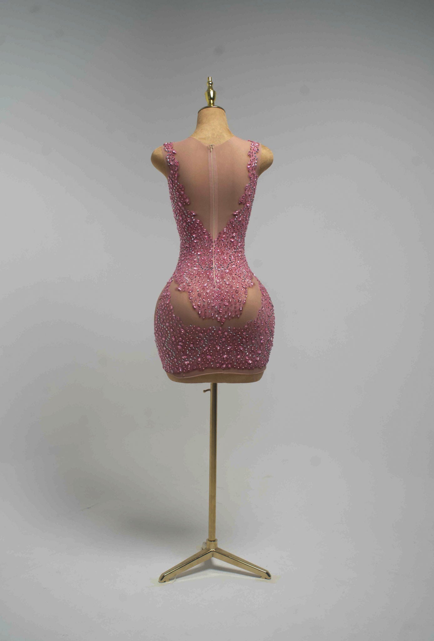 ZARIA Rhinestone Illusion Mesh Mini Dress Crystal Embellished Bodycon Party Dress