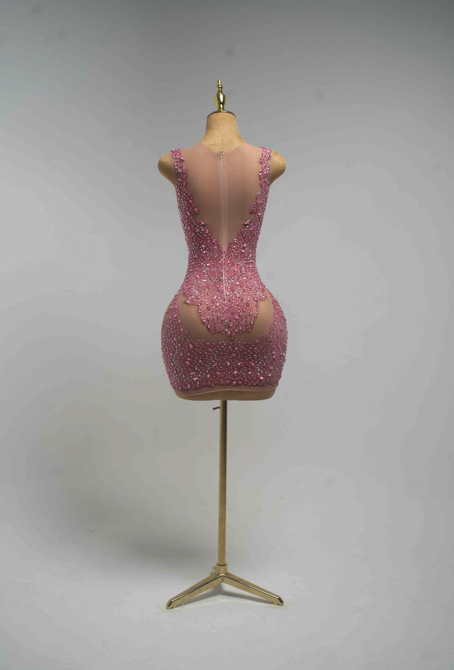 ZARIA Rhinestone Illusion Mesh Mini Dress Crystal Embellished Bodycon Party Dress