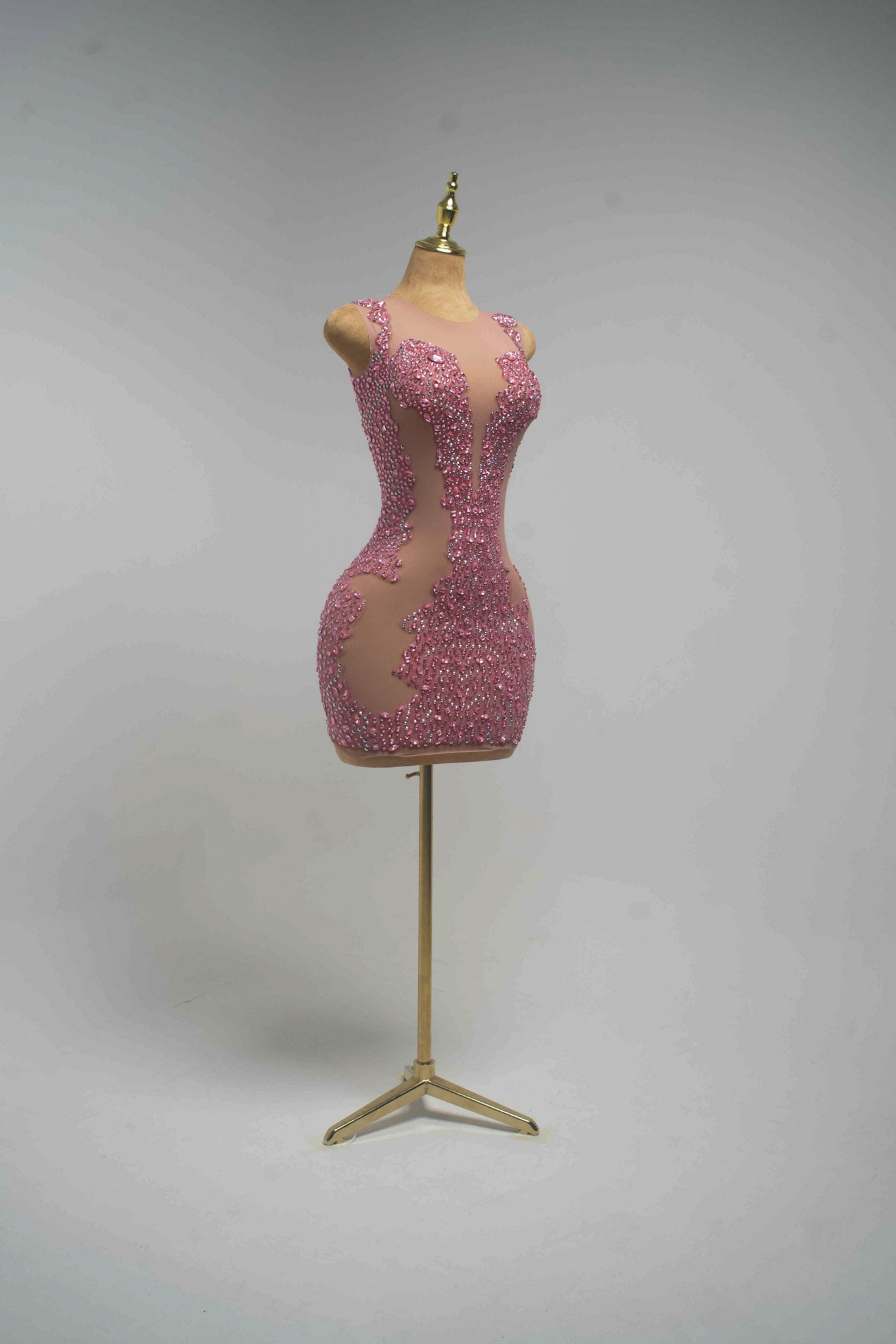 ZARIA Rhinestone Illusion Mesh Mini Dress Crystal Embellished Bodycon Party Dress
