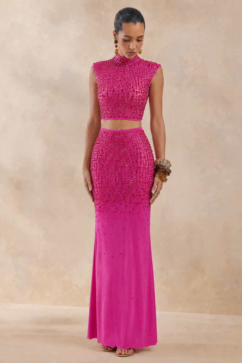 AMAYA Pink Embellished Maxi Skirt Set