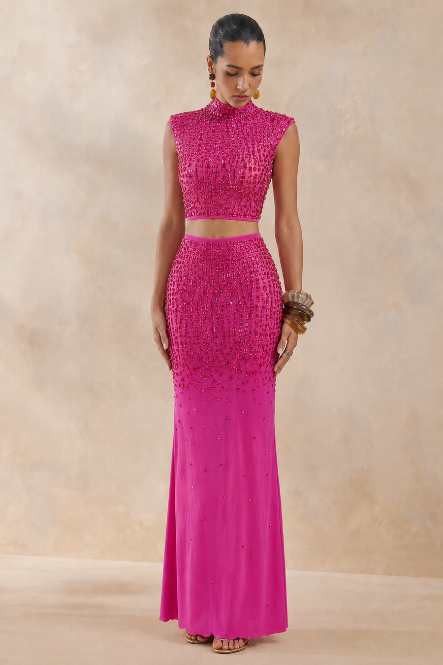 AMAYA Pink Embellished Maxi Skirt Set