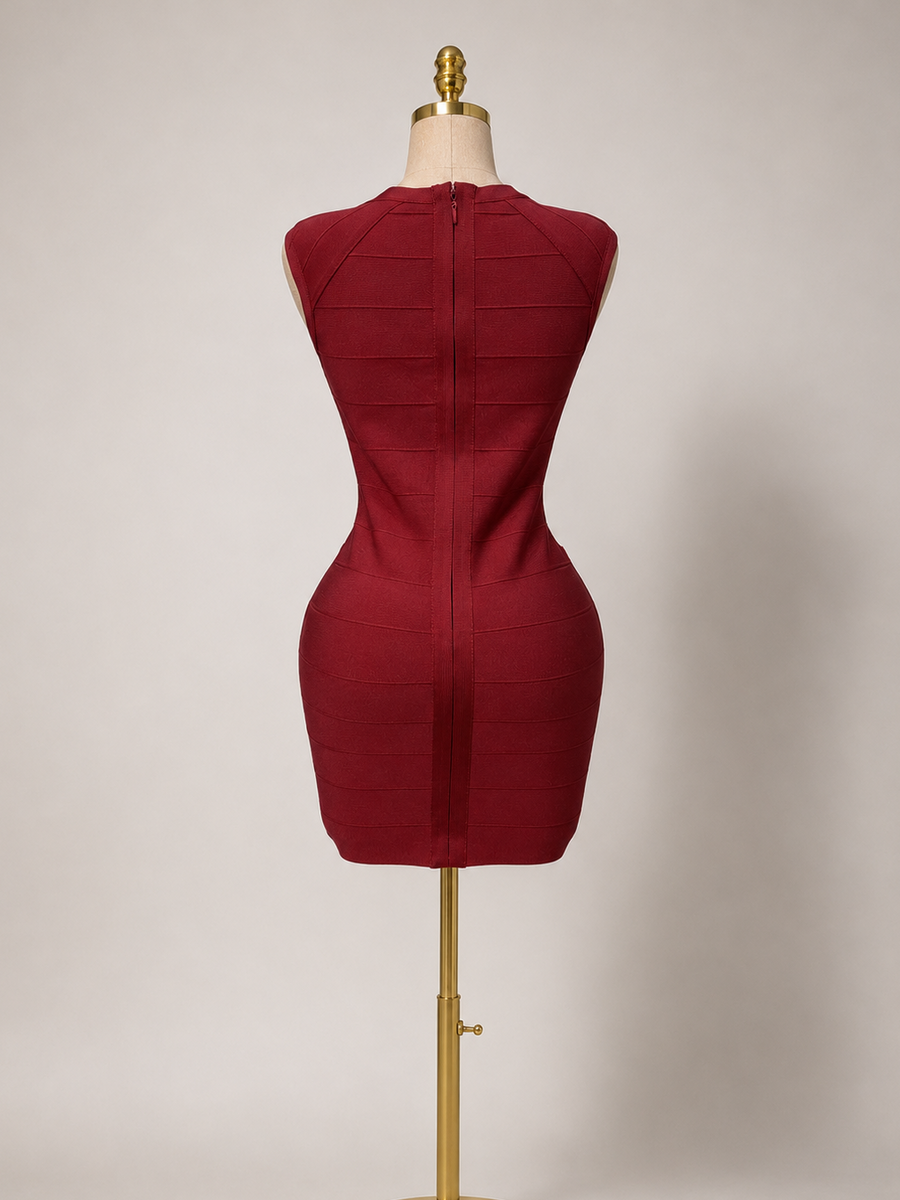 JAYLA Mini Bandage V Neck Dress Berry Red