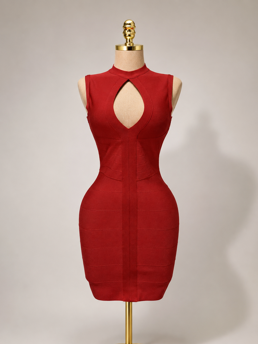 CHERRIE Cut out Red bandage dress