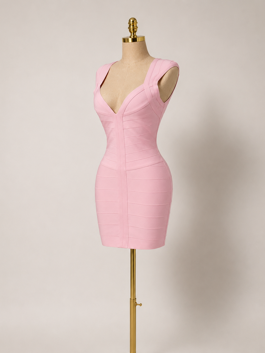 JAYLA Mini Bandage V Neck Dress pink
