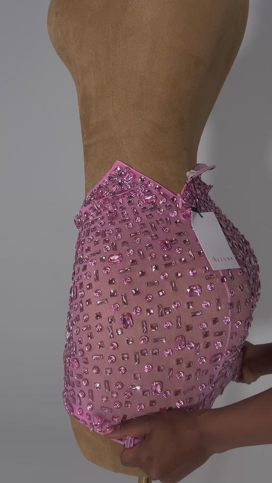 AURORA Embellished Pink Mini Skirt Set