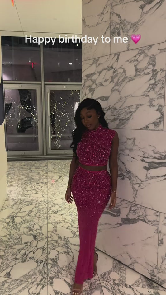 AMAYA Pink Embellished Maxi Skirt Set