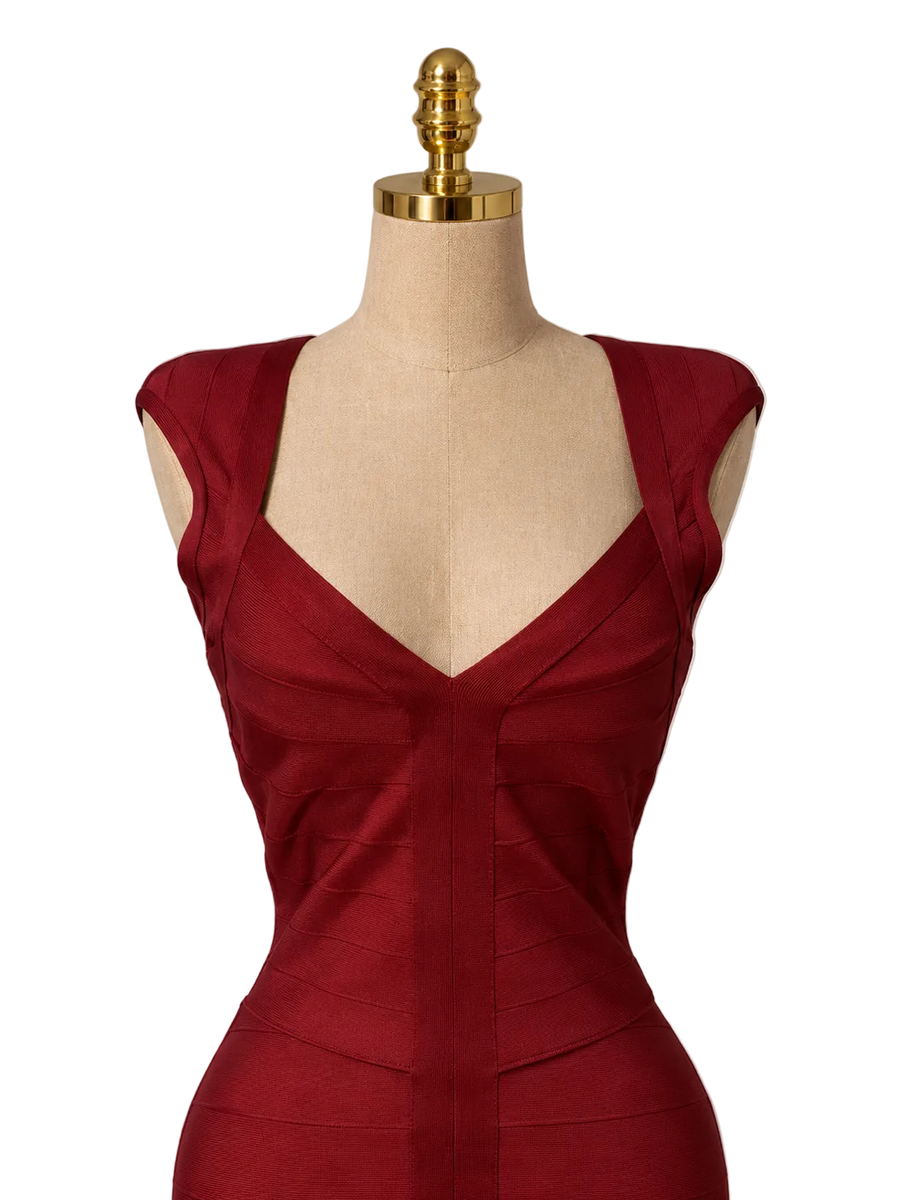 JAYLA Mini Bandage V Neck Dress Berry Red